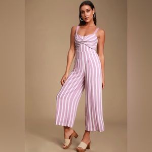 Lulus Elodie Lavender Striped Twist Front Wide-Leg Jumpsuit
